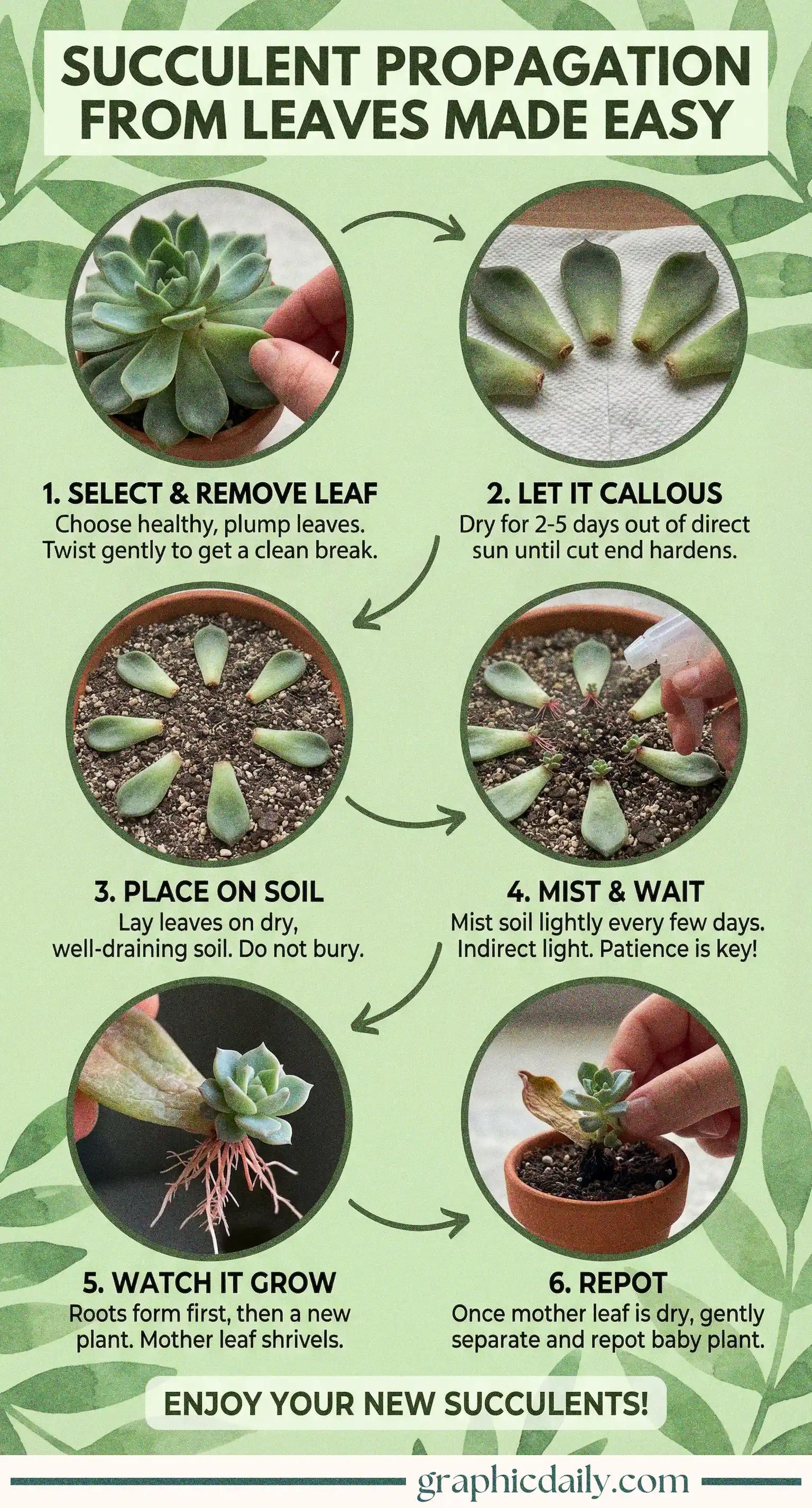 Step-by-step visual guide to propagating succulents from leaves