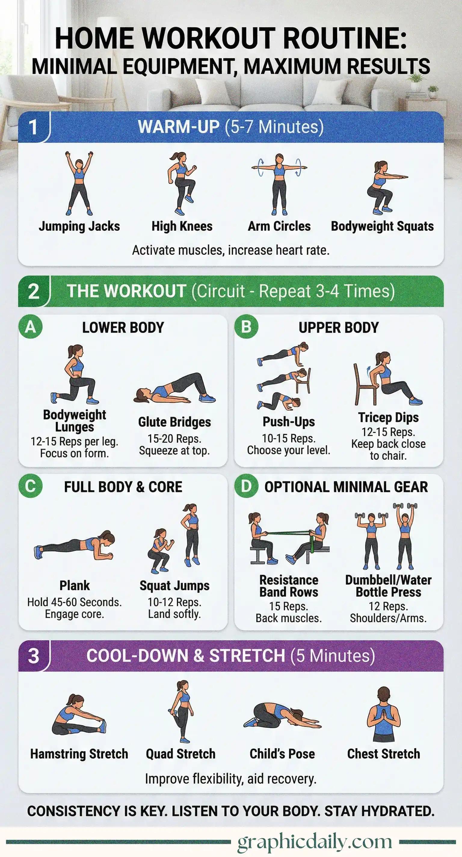 Simple home workout guide with minimal equipment needed