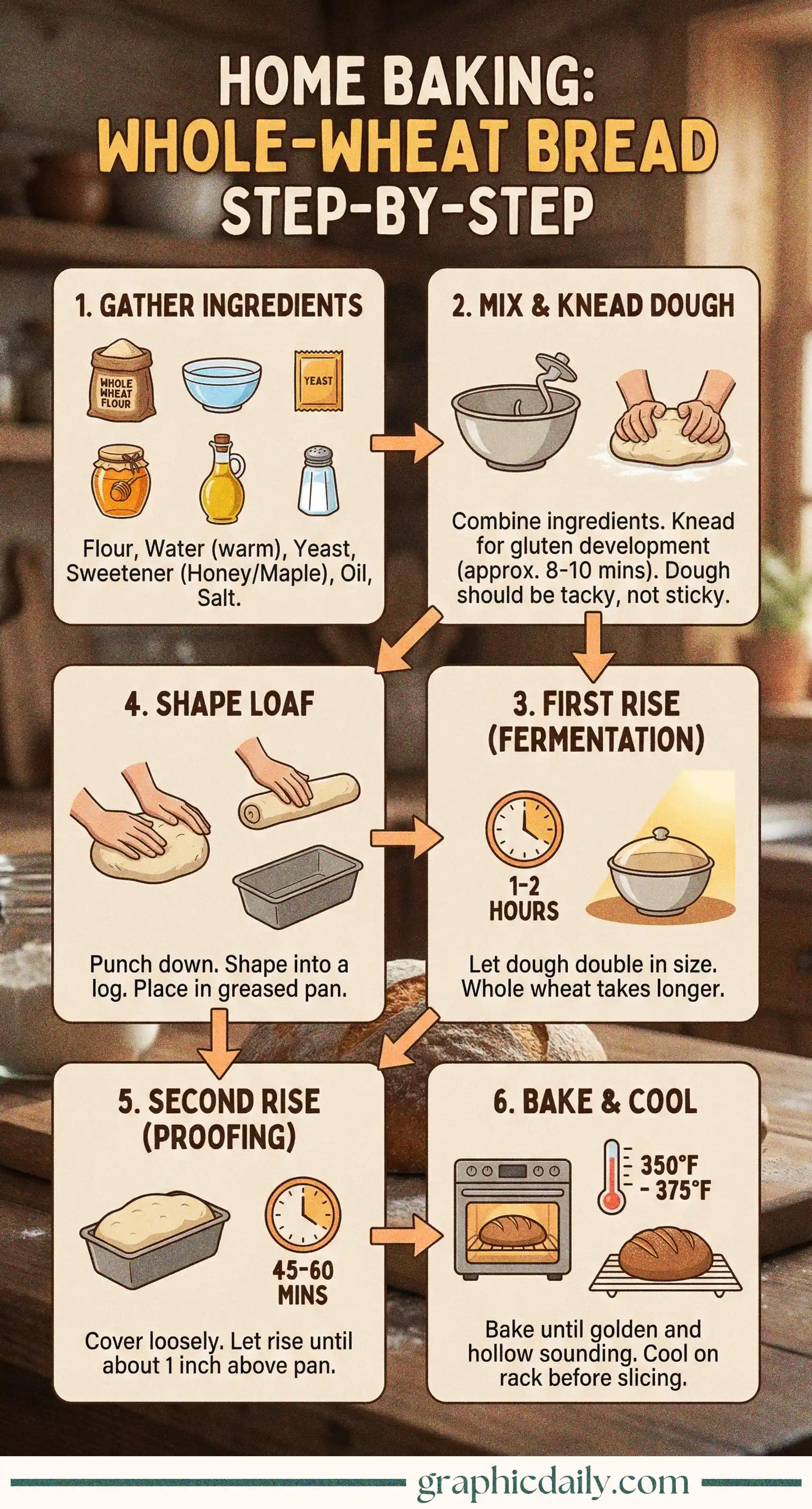 Master homemade whole-wheat bread with this detailed visual guide